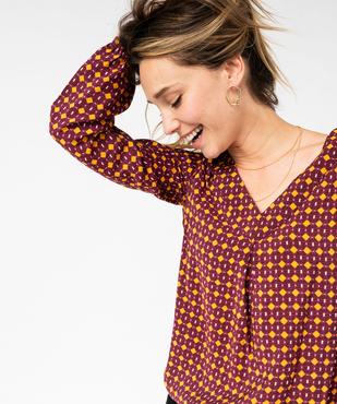 Blouse imprimée à manches longues et double col V femme vue2 - GEMO 4G FEMME - GEMO