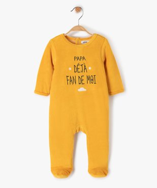 Pyjama bébé en velours avec inscription sur l’avant vue1 - GEMO(BB COUCHE) - GEMO