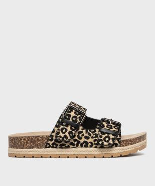 Mules double bride en textile à motif léopard avec semelle plateforme femme - 5 Miles vue1 - 5 MILES - GEMO