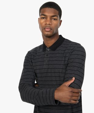 Polo homme rayé à manches longues et col contrastant vue2 - GEMO C4G HOMME - GEMO