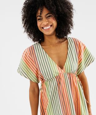 Robe longue et ample à manches courtes en popeline de coton rayée femme vue3 - GEMO(FEMME PAP) - GEMO