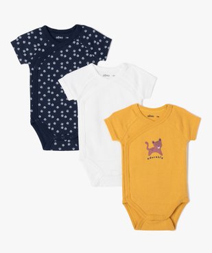 Bodies bébé manches courtes fermeture croisée (lot de 3) vue1 - GEMO 4G BEBE - GEMO