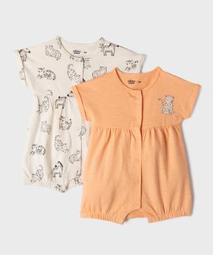 Combinaisons courtes en coton à motifs félins bébé fille (lot de 2) vue1 - GEMO 4G BEBE - GEMO