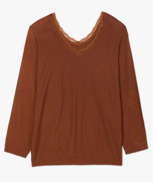 Pull femme en maille fine avec décolleté V en dentelle vue4 - GEMO (G TAILLE) - GEMO