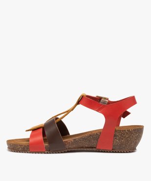 Sandales femme à brides en cuir colorées et talon compensé vue3 - GEMO (CASUAL) - GEMO