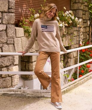 Pantalon flare taille haute en velours extensible femme - LuluCastagnette vue1 - LULUCASTAGNETTE - GEMO