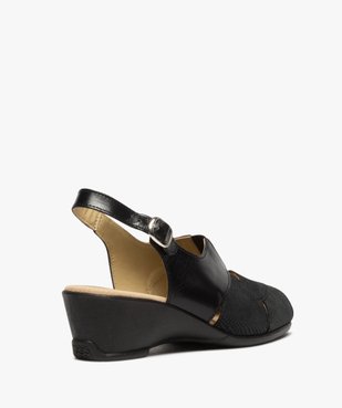 Sandales femme confort en cuir uni et talon compensé vue4 - GEMO (CONFORT) - GEMO
