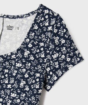 Robe manches courtes en maille fleurie à décolleté fantaisie fille vue2 - GEMO 4G FILLE - GEMO