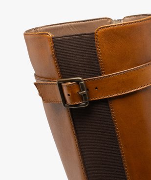 Bottes femme à talon plat en cuir uni et à zip - Taneo vue6 - TANEO - GEMO
