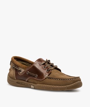 Chaussures bateau homme à lacets dessus cuir vue2 - GEMO (CONFORT) - GEMO