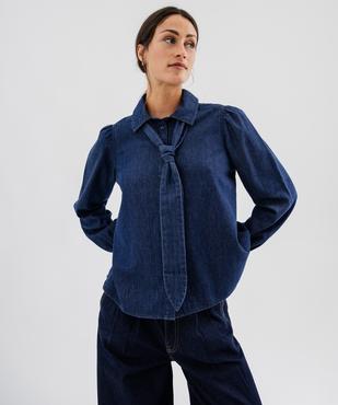 Chemise en jean manches longues à col lavallière amovible femme LuluCastagnette vue6 - LULU CASTAGNETTE G4G D - GEMO