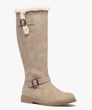 Bottes femme à talon plat dessus uni et col duveteux vue2 - GEMO (CASUAL) - GEMO