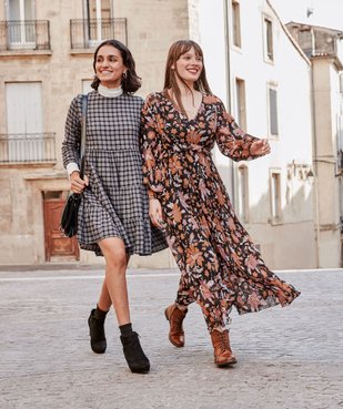 Robe femme longue en voile fleuri et plissé vue6 - GEMO(FEMME PAP) - GEMO