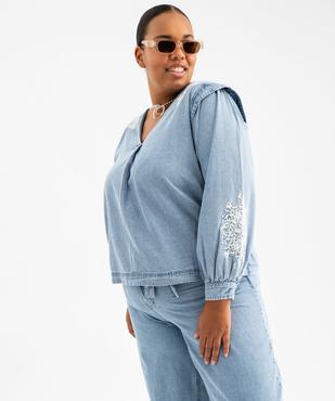 Blouse en jean à manches longues et broderies femme grande taille vue1 - GEMO (G TAILLE) - GEMO