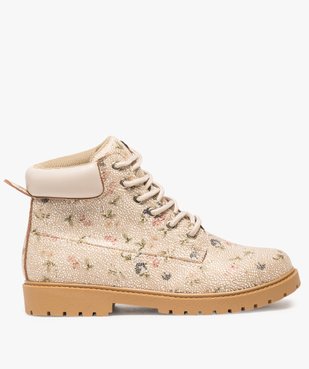 Boots femme à lacets col rembourré et semelle crantée Dessus imprimé fleuri vue1 - GEMO (CASUAL) - GEMO