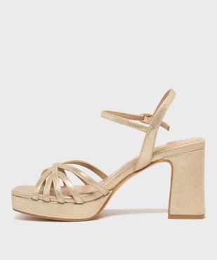 Sandales à talon haut, patin et fines brides dorées femme - Follow Me vue3 - FOLLOW ME - GEMO