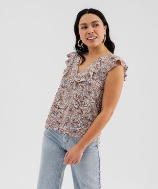 Blouse sans manches à volants en viscose imprimée femme vue2 - GEMO 4G FEMME - GEMO