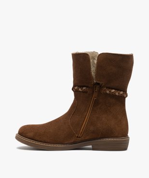 Boots fille unies en cuir fermeture zippée et doublure douce vue3 - GEMO (ENFANT) - GEMO