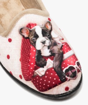 Chaussons femme slippers en velours imprimé bouledogue vue6 - GEMO(HOMWR FEM) - GEMO
