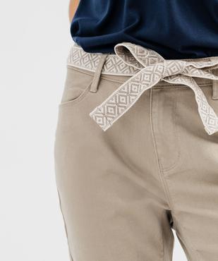 Pantacourt slim taille haute en coton stretch avec ceinture à nouer femme vue2 - GEMO 4G FEMME - GEMO