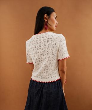 Pull col rond en maille ajourée femme vue3 - GEMO 4G FEMME - GEMO