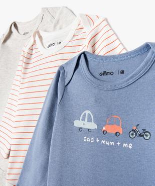 Bodies bébé à manches longues et col américain thème voitures (lot de 3) vue2 - GEMO 4G BEBE - GEMO