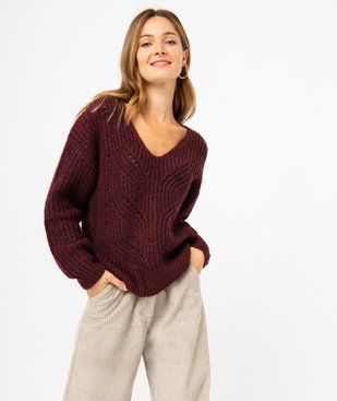 Pull à col V en maille ajourée à paillettes femme vue1 - GEMO(FEMME PAP) - GEMO