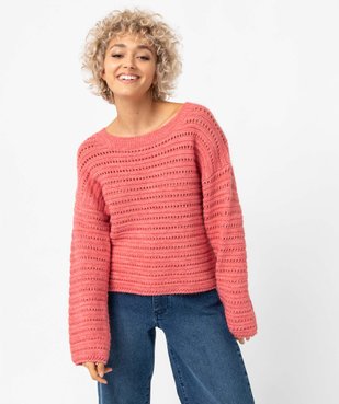 Pull femme court en maille ajourée vue1 - GEMO(FEMME PAP) - GEMO
