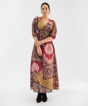 Robe longue col V femme vue1 - GEMO(FEMME PAP) - GEMO
