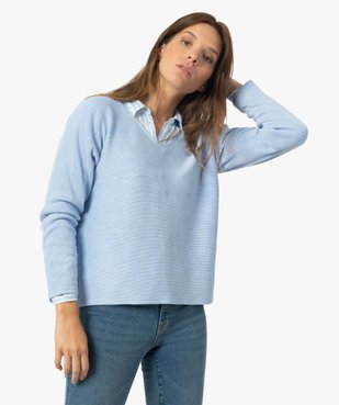Tee-shirt femme à manches longues avec col V vue1 - GEMO(FEMME PAP) - GEMO