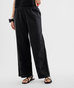 Pantalon large en coton avec bas de jambe brodés et ajourés femme vue1 - GEMO(FEMME PAP) - GEMO