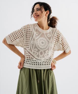 Pull manches courtes ajouré façon crochet femme vue1 - GEMO(FEMME PAP) - GEMO