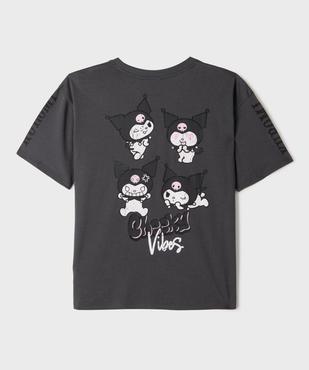 Tee-shirt manches courtes en jersey de coton imprimé devant et dos fille - Kuromi vue3 - KUROMI - GEMO