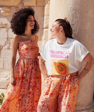Tee-shirt manches courtes en jersey de coton flammé imprimé femme grande taille vue4 - GEMO (G TAILLE) - GEMO