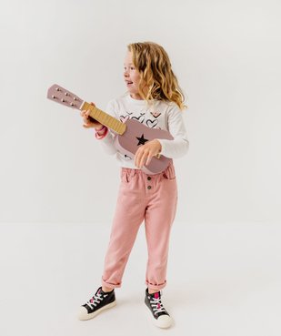 Pantalon denim coloré coupe slouchy à taille ajustable fille vue1 - GEMO (ENFANT) - GEMO