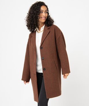 Manteau femme en drap de laine motif pied-de-poule vue1 - GEMO(FEMME PAP) - GEMO