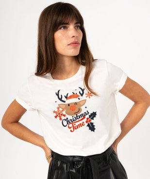 Tee-shirt à manches courtes avec motif Noël femme vue2 - GEMO(FEMME PAP) - GEMO