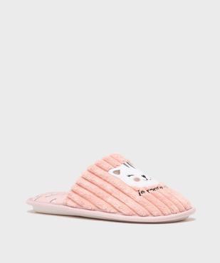 Chaussons mules en velours éponge côtelé motif chat femme vue2 - GEMO(HOMWR FEM) - GEMO