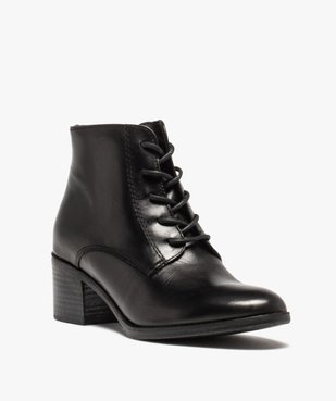 Boots femme à talon dessus cuir uni fermeture lacets vue2 - GEMO(URBAIN) - GEMO