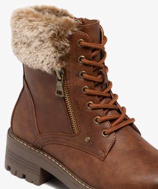 Boots femme fourrées et crantées avec col duveteux à zip et à lacets vue7 - GEMO (CASUAL) - GEMO