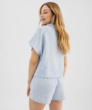 Pyjashort en double gaze de coton imprimée femme - LuluCastagnette vue4 - LULUCASTAGNETTE - GEMO