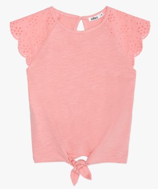 Tee-shirt fille avec épaules en broderie anglaise et bas à nouer vue1 - GEMO C4G FILLE - GEMO