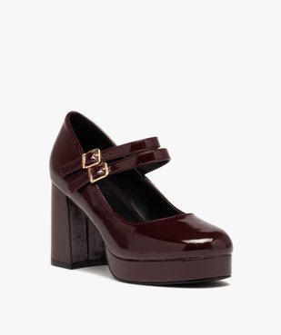 Escarpins babies vernis à talon et double bride femme vue2 - GEMO(URBAIN) - GEMO