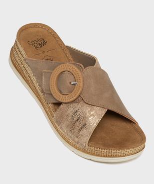 Mules à talon compensé et larges brides fantaisie femme vue5 - EMILIA ROSA - GEMO