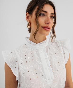 Blouse en coton ajourée avec fronces et volants femme vue2 - GEMO(FEMME PAP) - GEMO