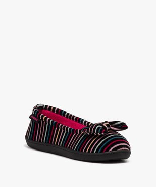 Chaussons femme ballerines en velours avec rayures colorées - Isotoner vue2 - ISOTONER - GEMO