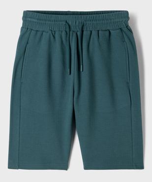 Bermuda de sport uni en maille nid d’abeille garçon vue1 - GEMO 4G GARCON - GEMO