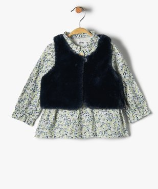 Ensemble bébé fille 2 pièces : blouse fleurie + gilet en fourrure imitation vue1 - GEMO(BEBE DEBT) - GEMO