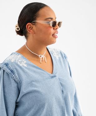 Blouse en jean à manches longues et broderies femme grande taille vue2 - GEMO (G TAILLE) - GEMO