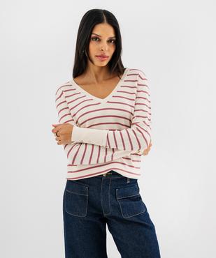 Pull fin en viscose avec col V et boutons aux poignets femme vue1 - GEMO 4G FEMME - GEMO